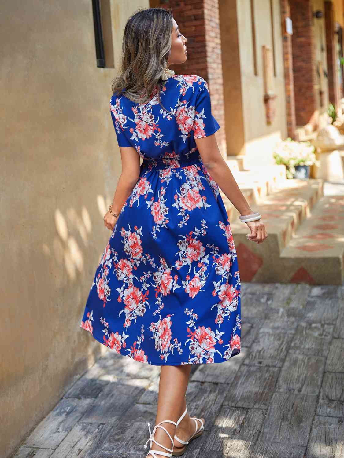 Gracie Elastic Waist Floral Midi Dress