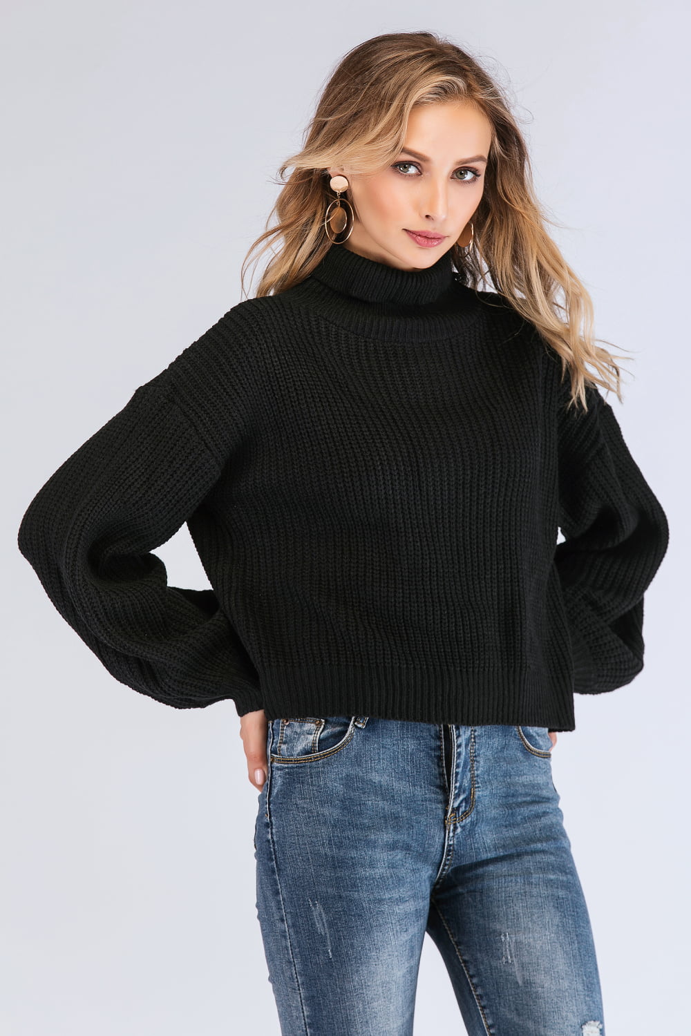 Style Session Turtleneck Rib-Knit Sweater