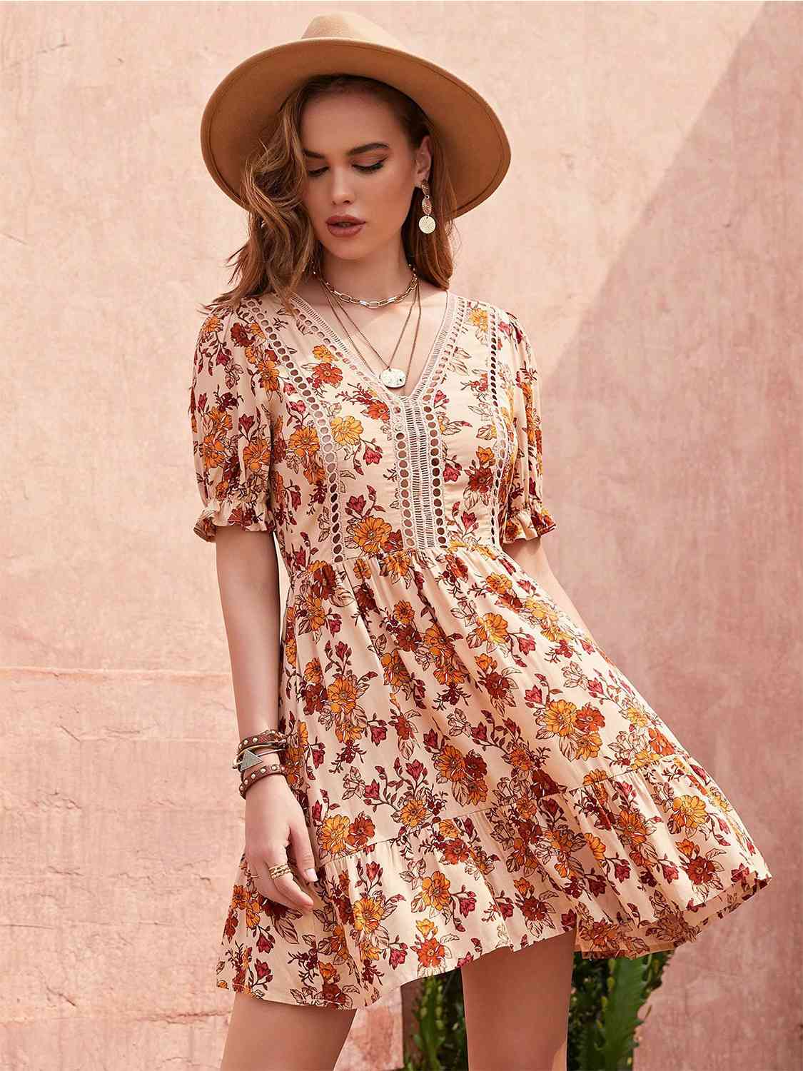 Kaiya Floral Flounce Sleeve Ruffle Hem Dress