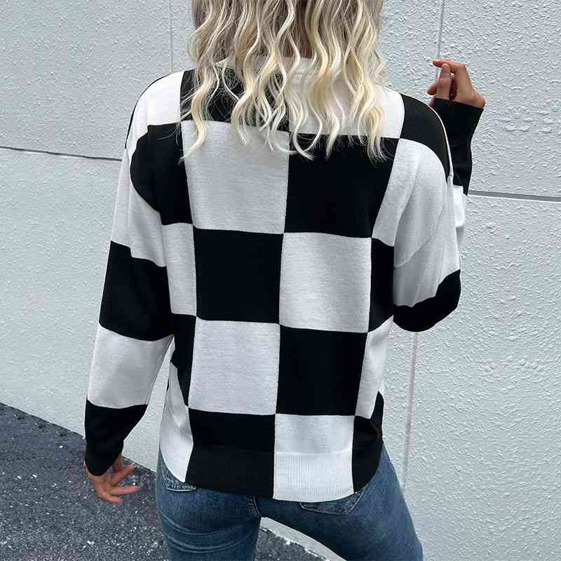 Mind Games Checkered Knit Pullover