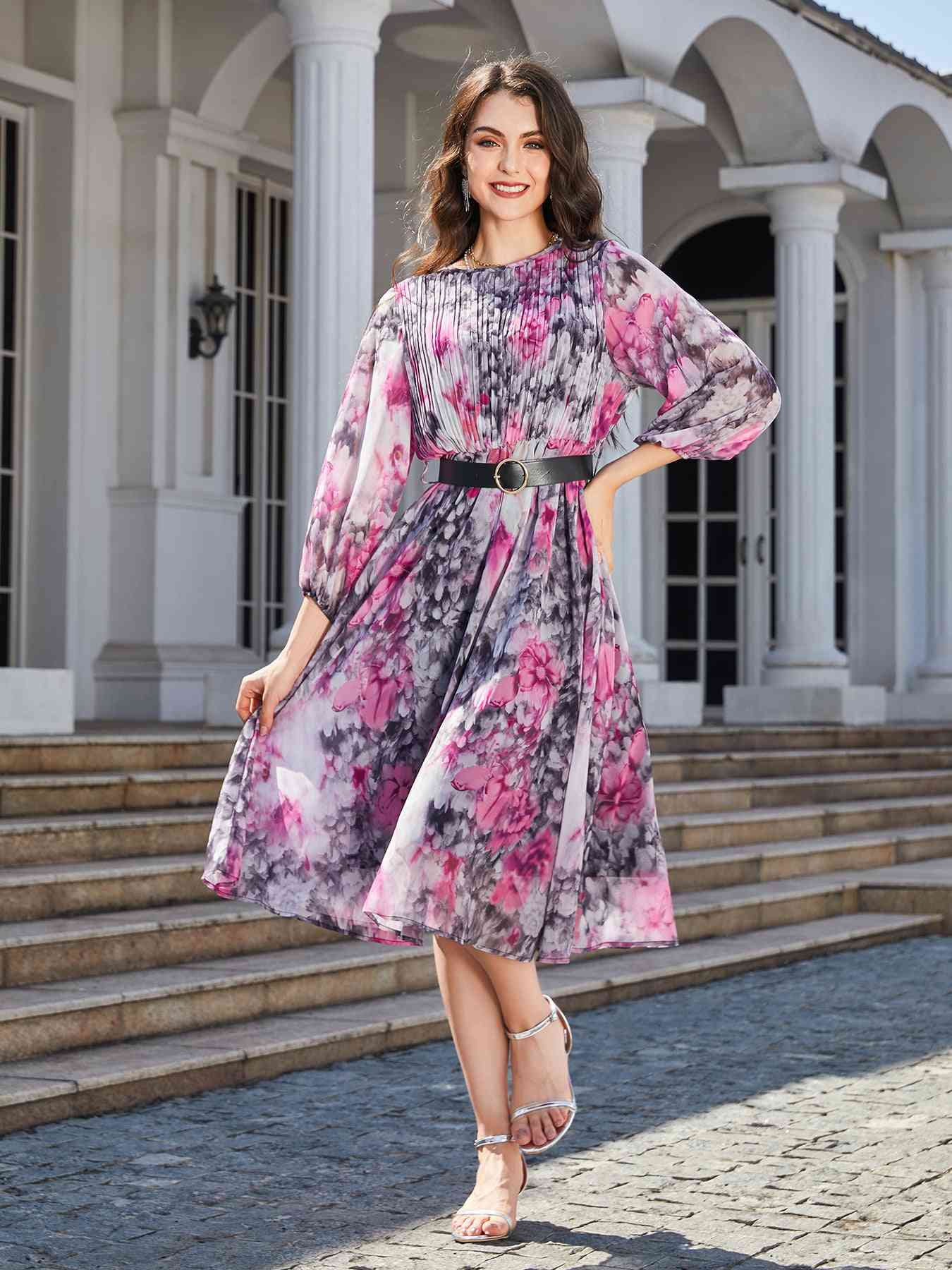 Harlee Floral Balloon Sleeve Midi Dress