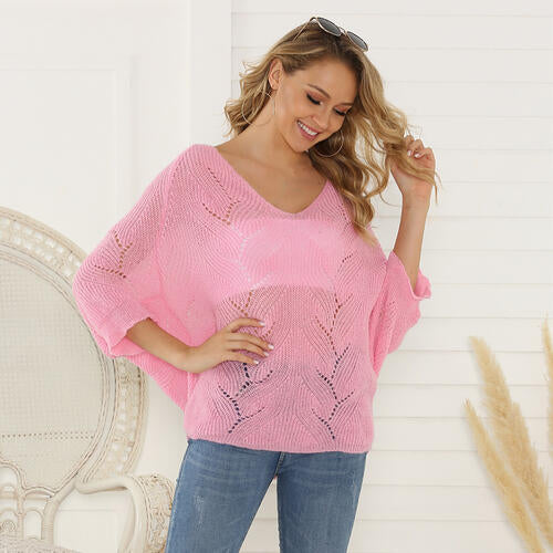 Sophia Eyelet V-Neck Knit Top