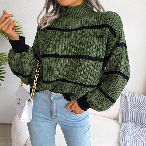Makayla Striped Mock Neck Sweater