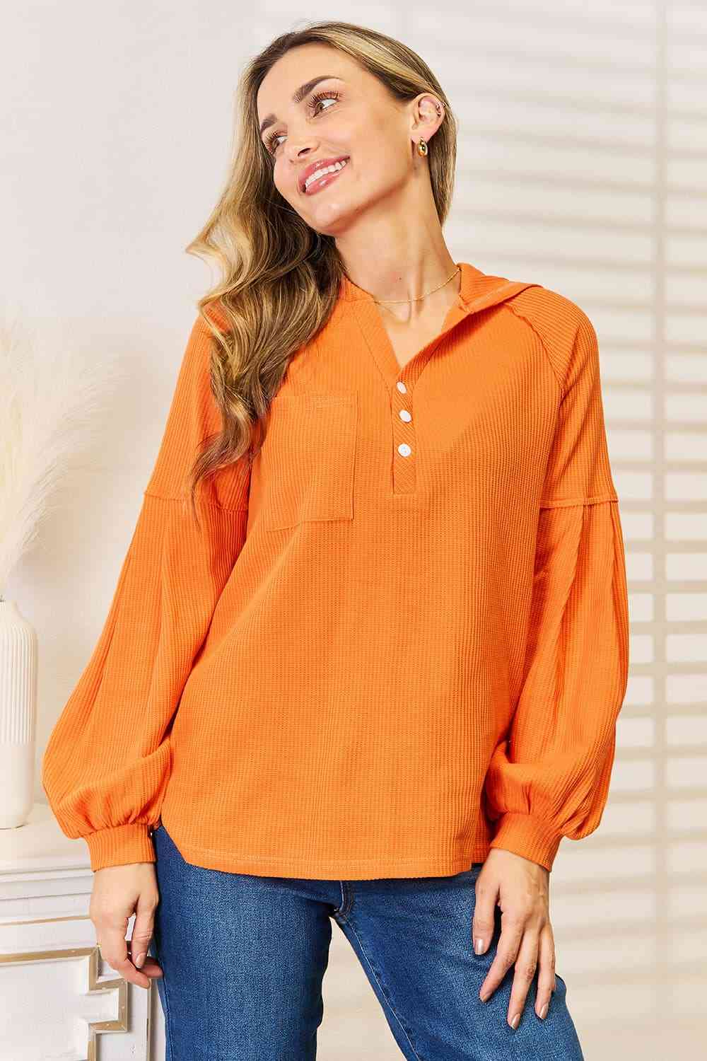 Bryanna Buttoned Waffle Knit Hoodie