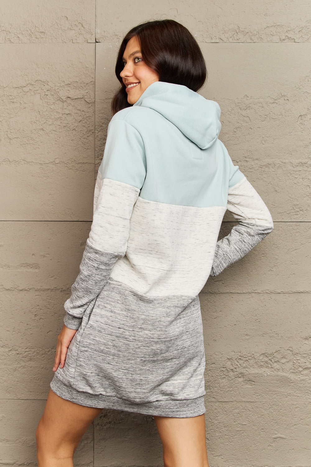 Cozy Color Block Hooded Mini Dress