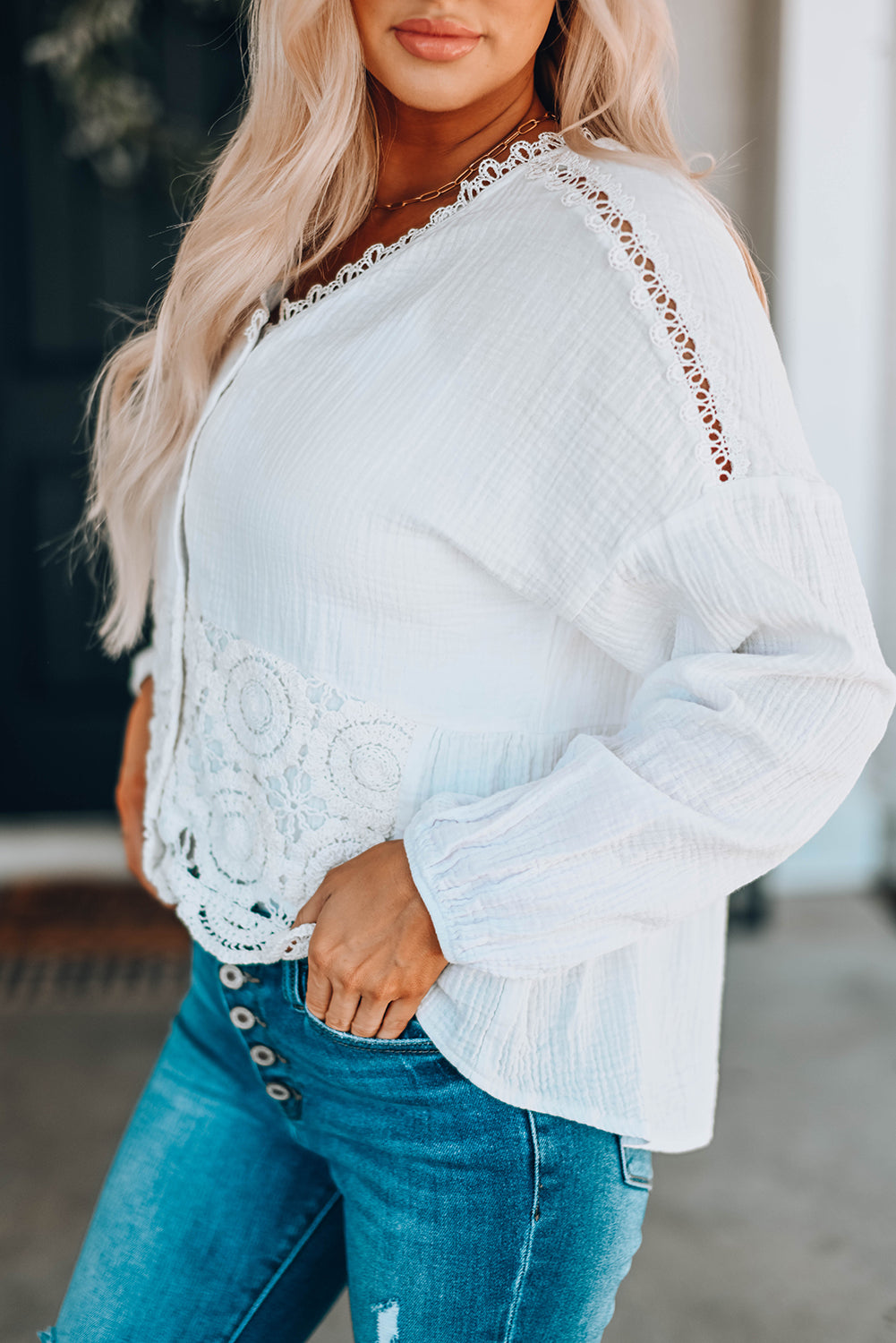 Here For You Spliced Lace Blouse