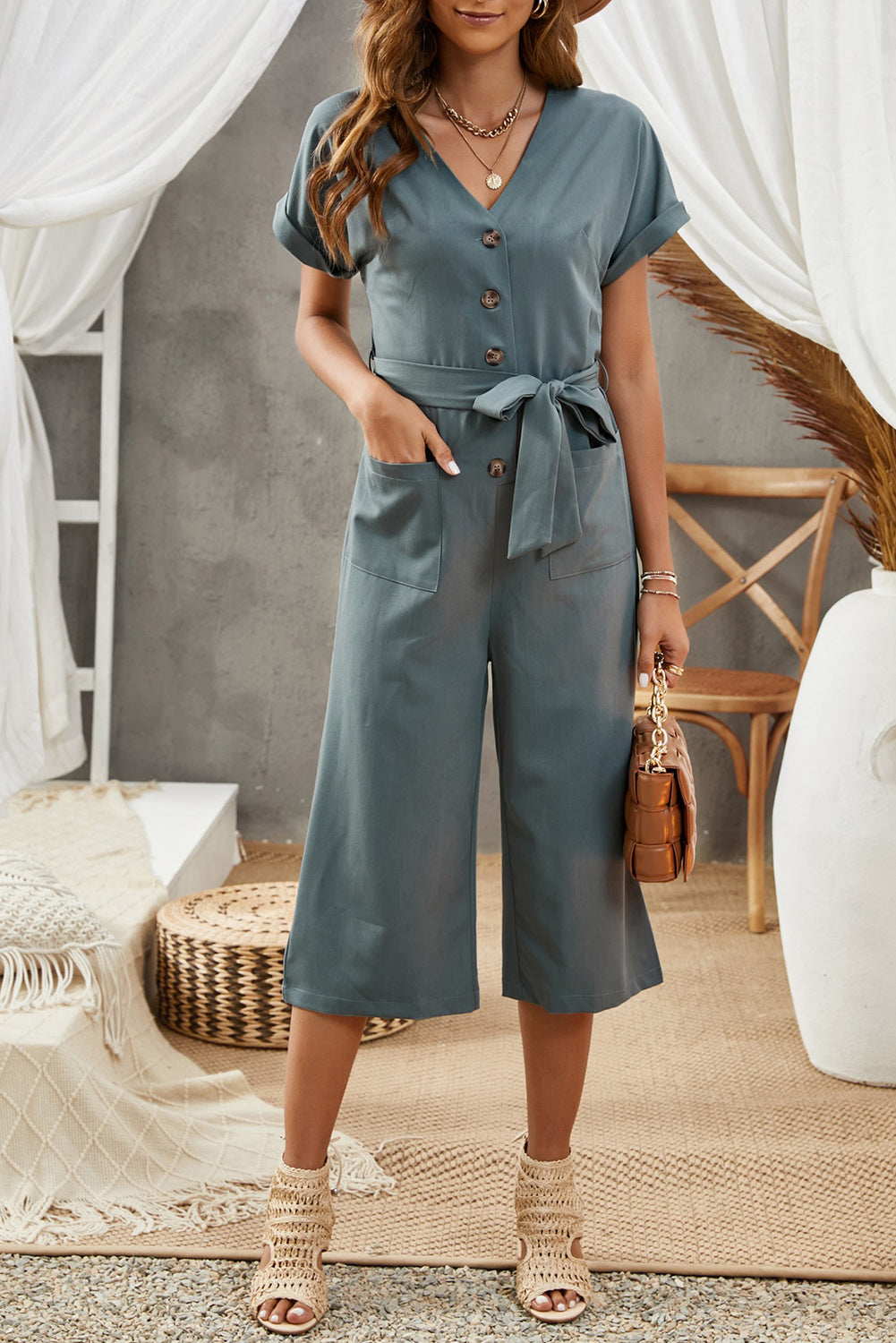 Lizette Tie-Waist Cropped Jumpsuit