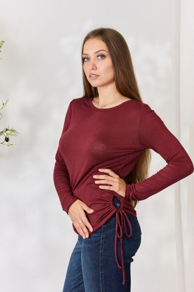 Bordeaux Drawstring Long Sleeve Top