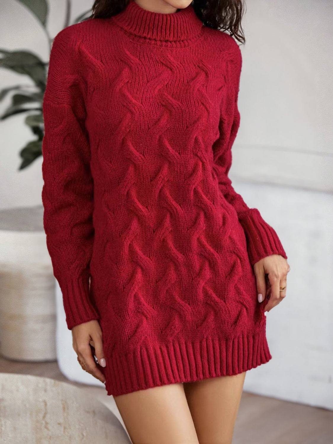 Camila Cable-Knit Turtleneck Sweater Dress