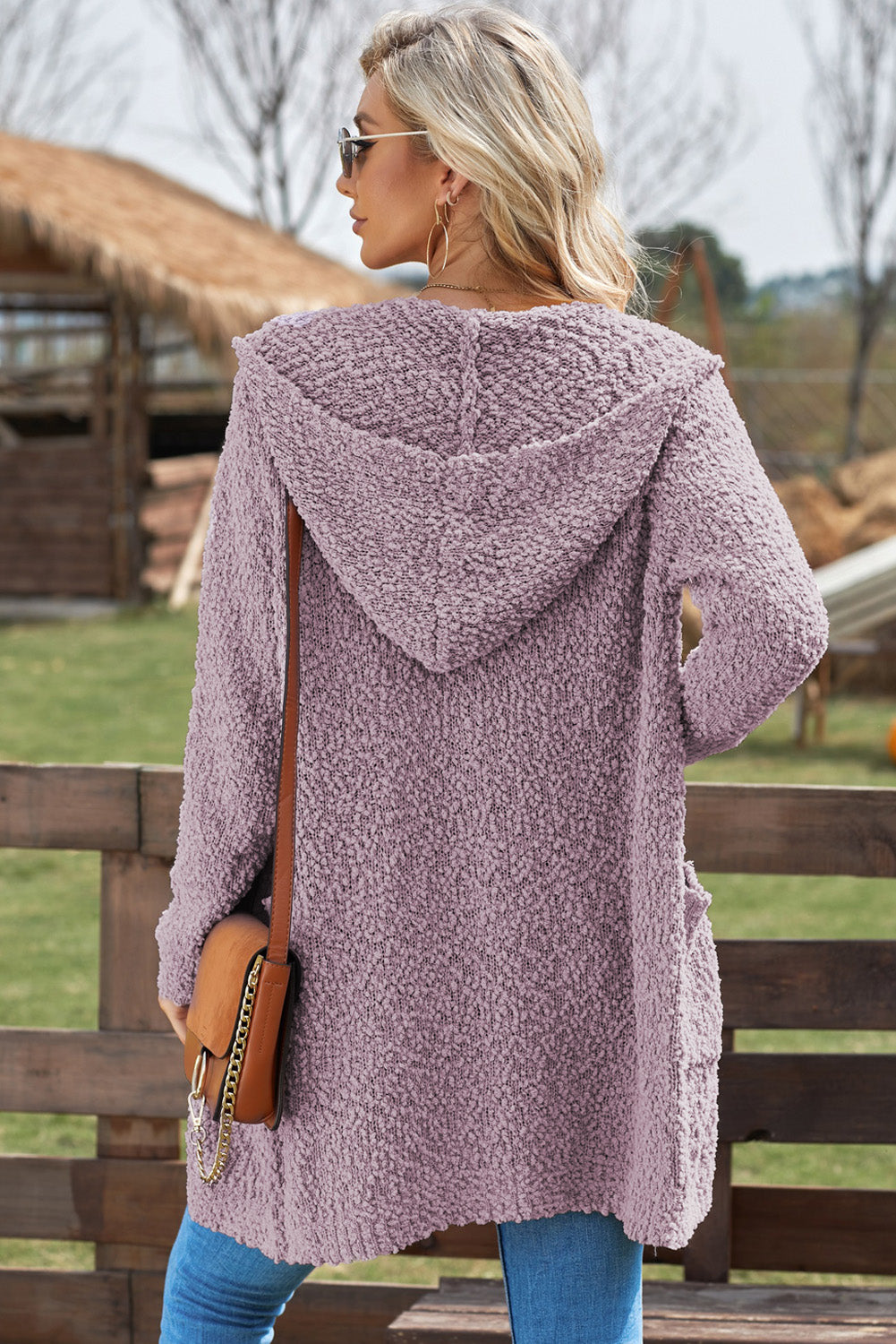 Marsa Popcorn-Knit Hooded Cardigan