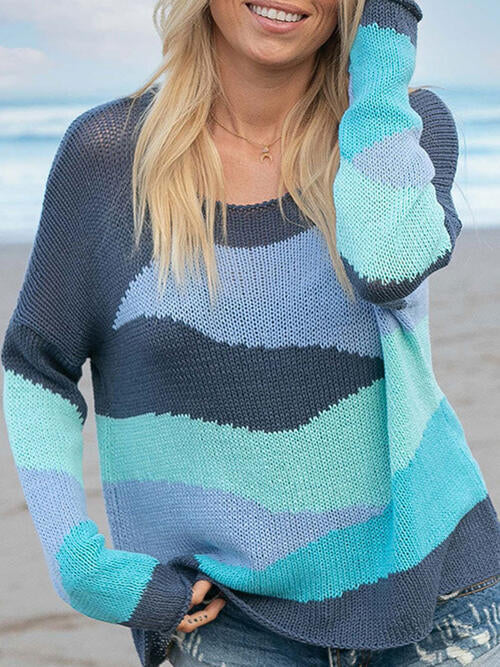 Aurora Color Block Round Neck Sweater