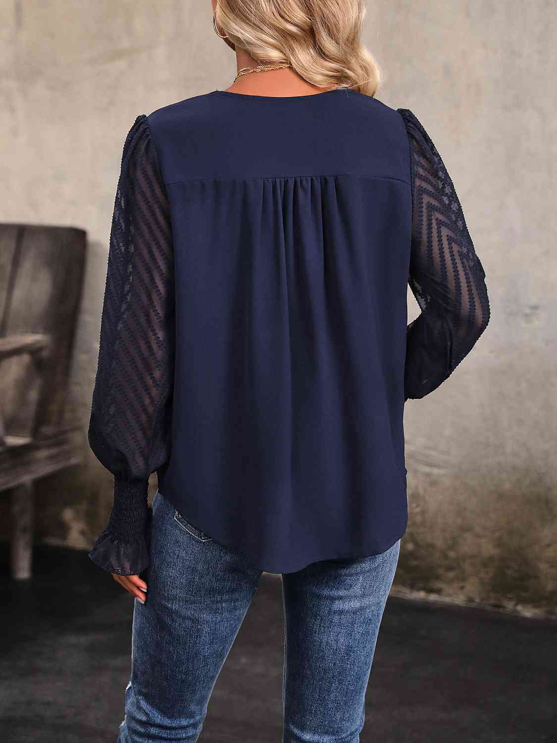 Catalina V-Neck Mesh Sleeve Top