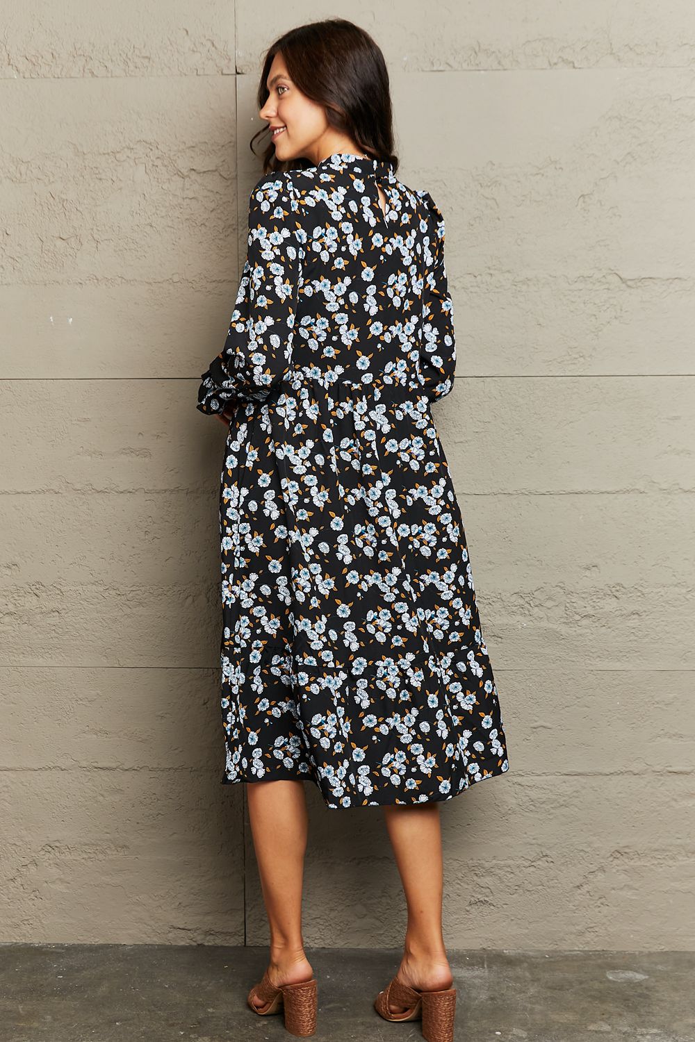 Jordie Floral Flounce Sleeve Midi Dress