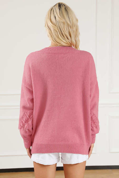 Charlotte Fringe V-Neck Long Sleeve Sweater