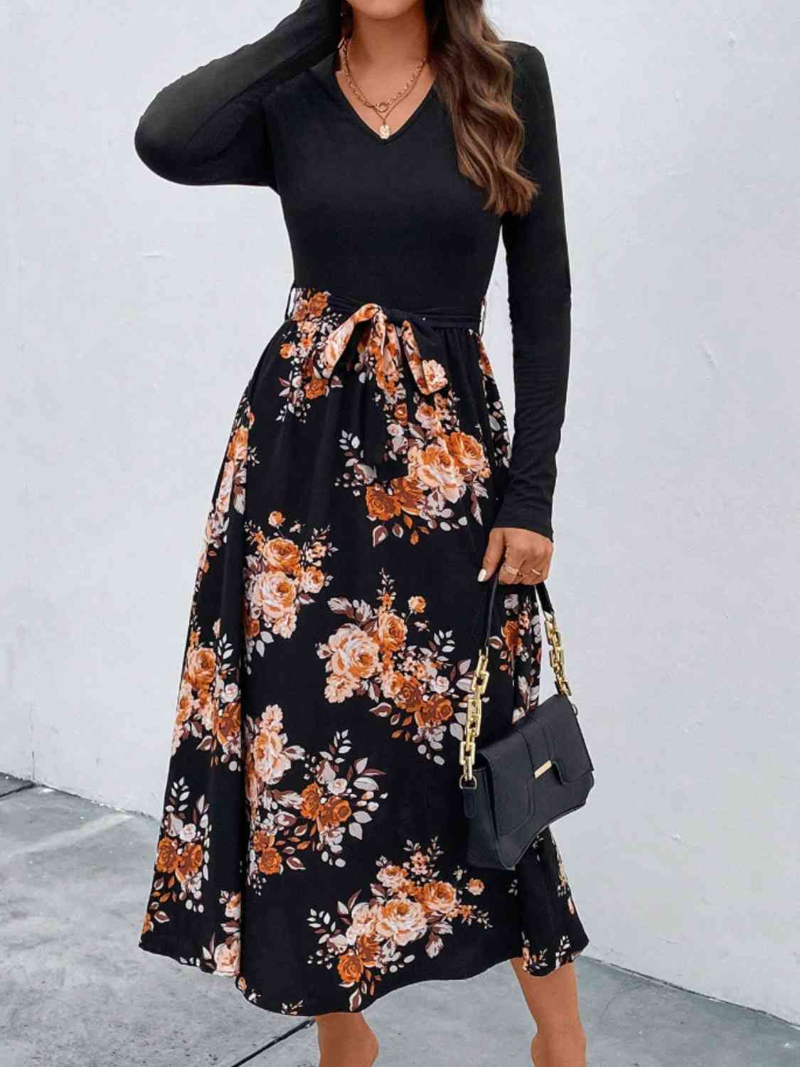 Maisie Floral V-Neck Long Sleeve Dress