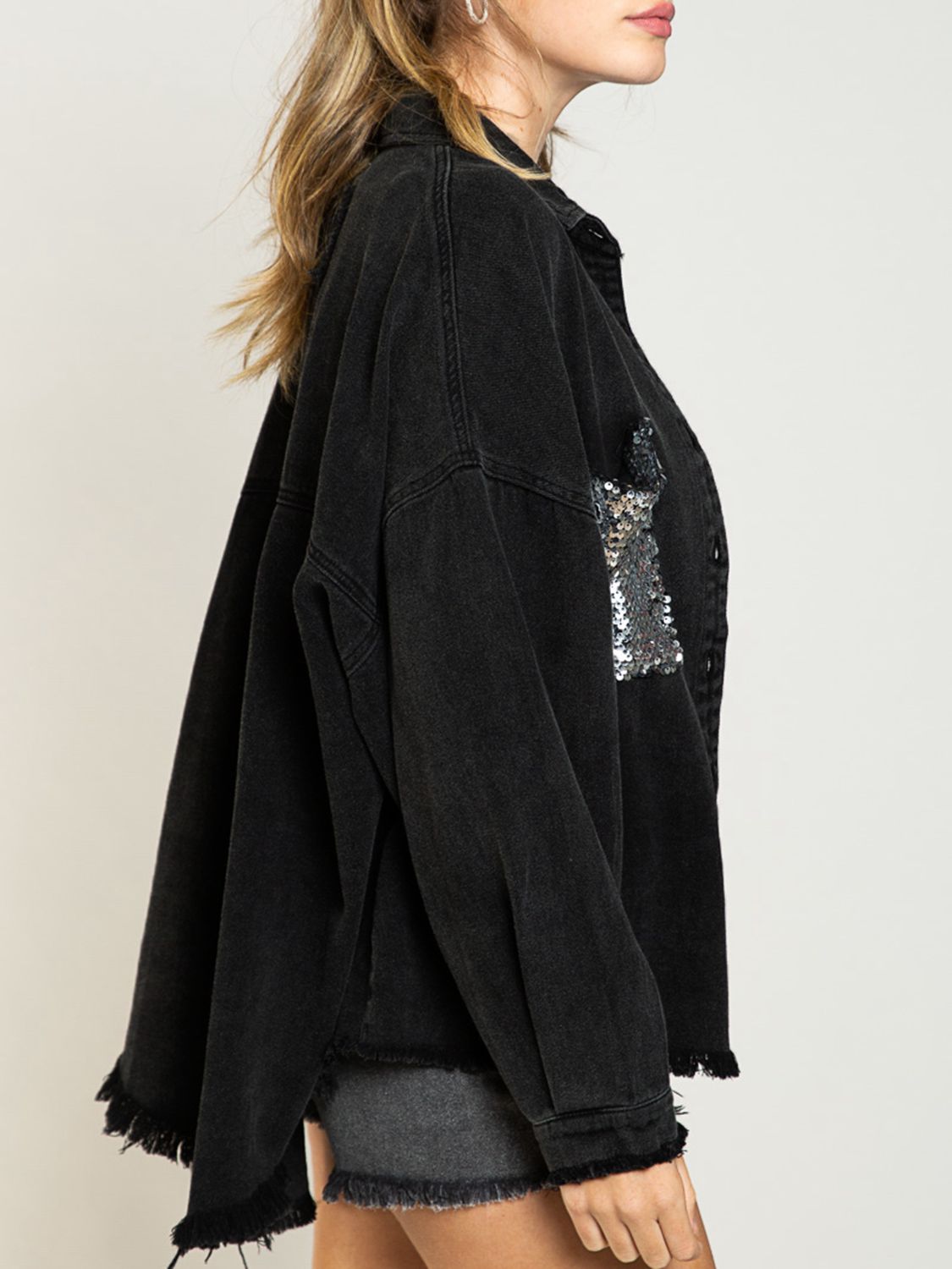Casual Glam Sequin Detail Denim Jacket