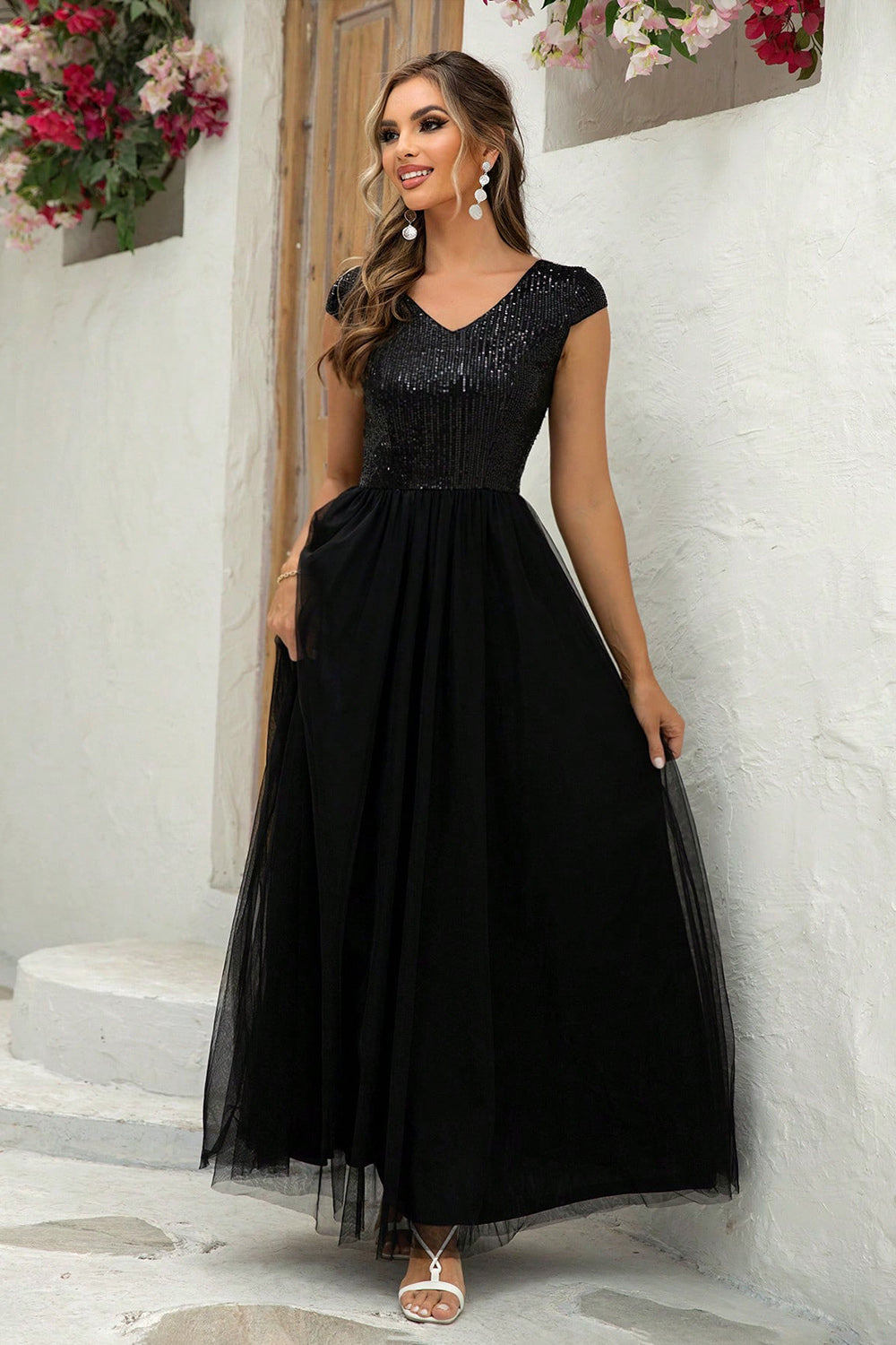 Modern Day Glam Sequin V-Neck Maxi Dress