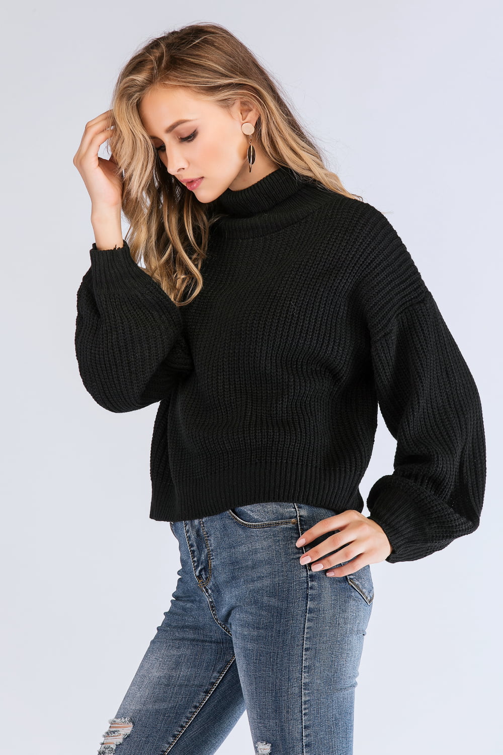 Style Session Turtleneck Rib-Knit Sweater