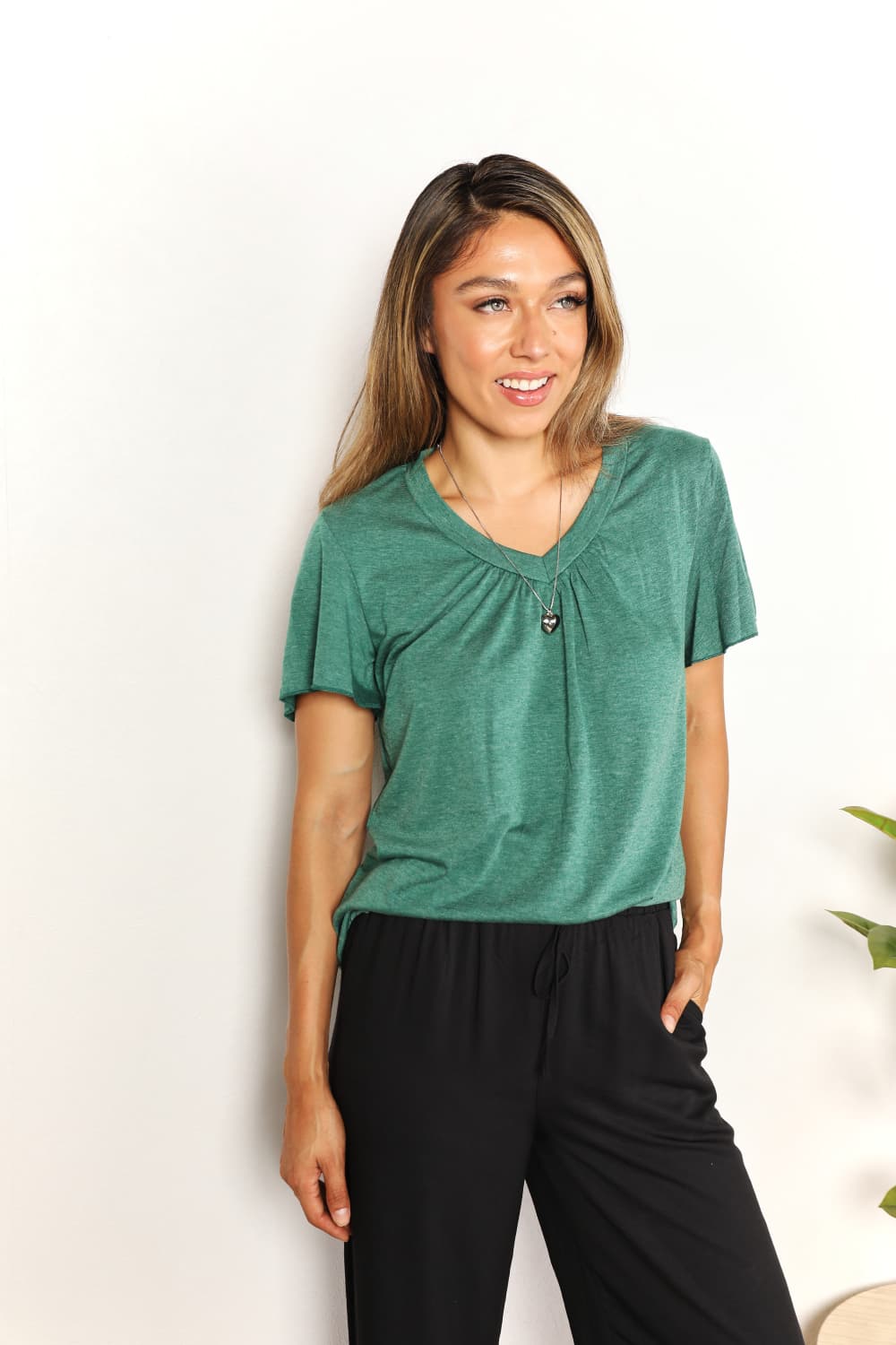 Elora Ruched V-Neck T-Shirt