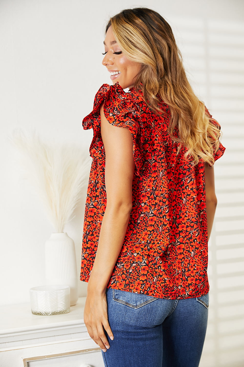Amani Floral Flutter Sleeve Blouse