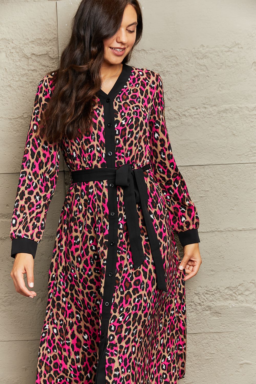 Wild For You Leopard Tie Waist Midi Dress