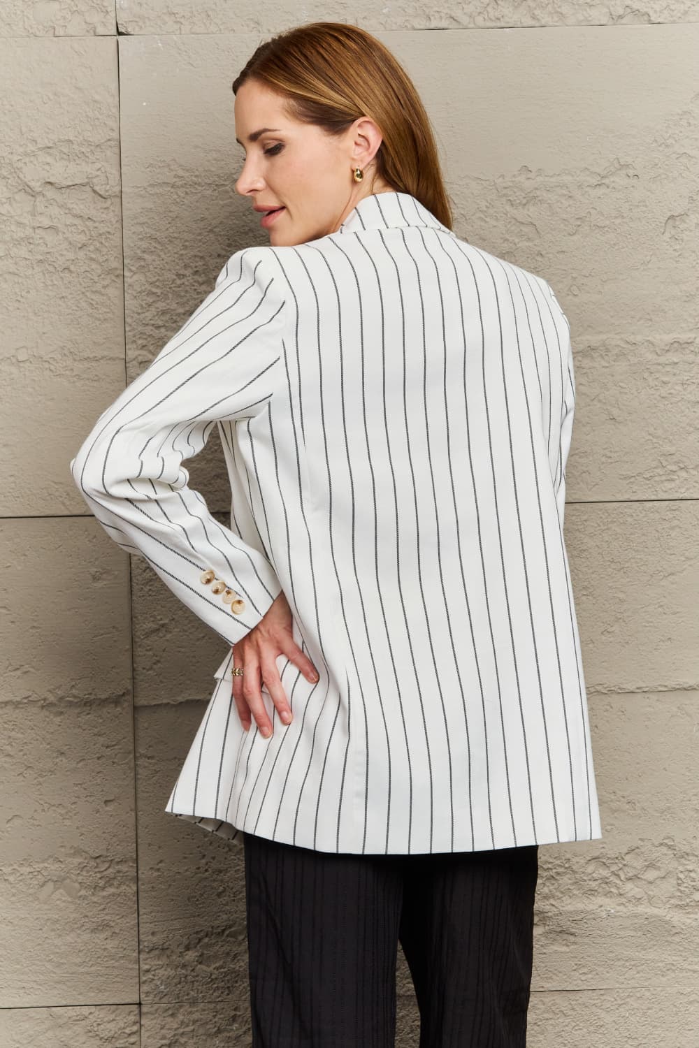 Alena Striped Lapel Collar Long Sleeve Blazer