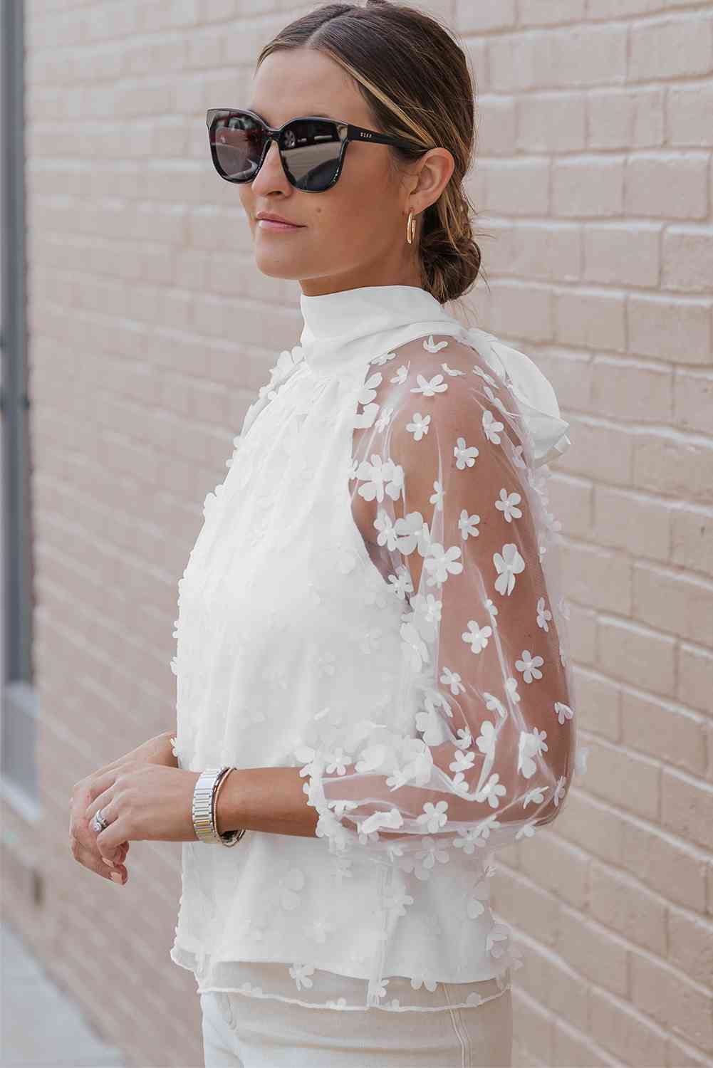 Haven Mock Neck Long Sleeve Applique Blouse