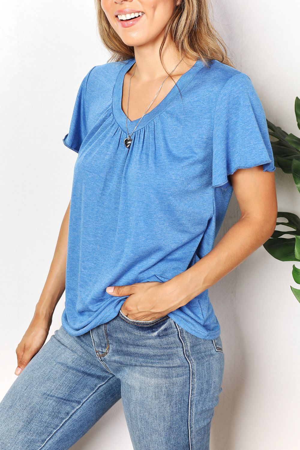 Elora Ruched V-Neck T-Shirt