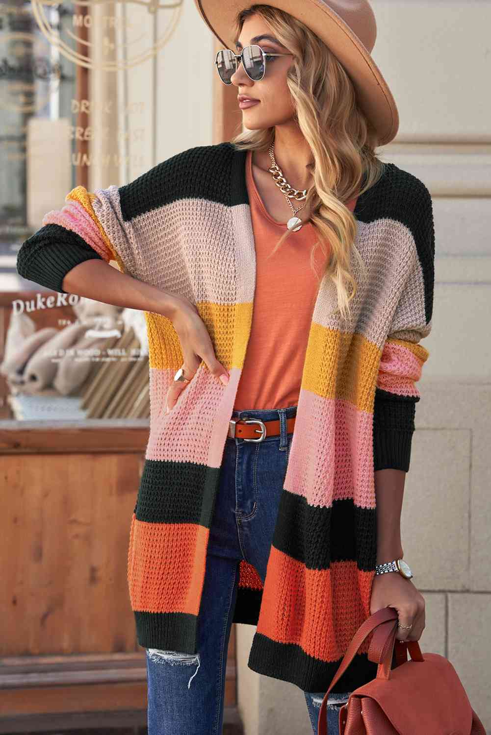 Katalina Striped Waffle Knit Cardigan