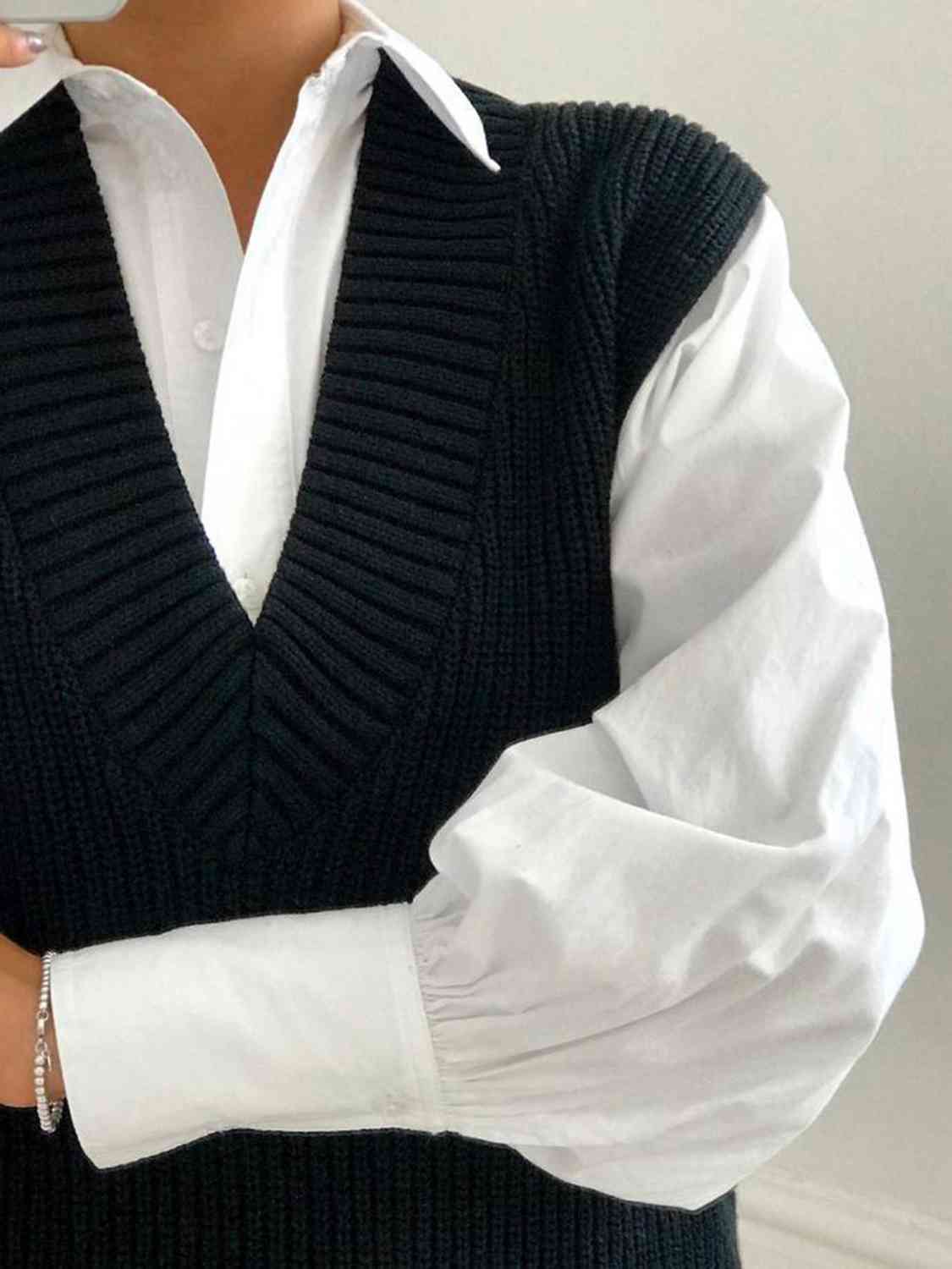 Louise V-Neck Slit Sweater Vest