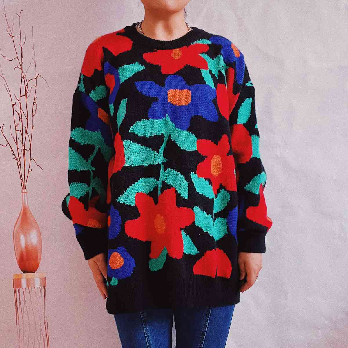 Flowering Round Neck Floral Sweater