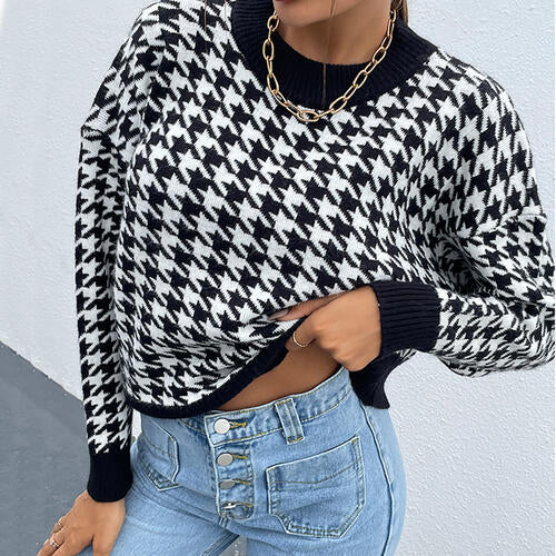 Kara Houndstooth Round Neck Sweater