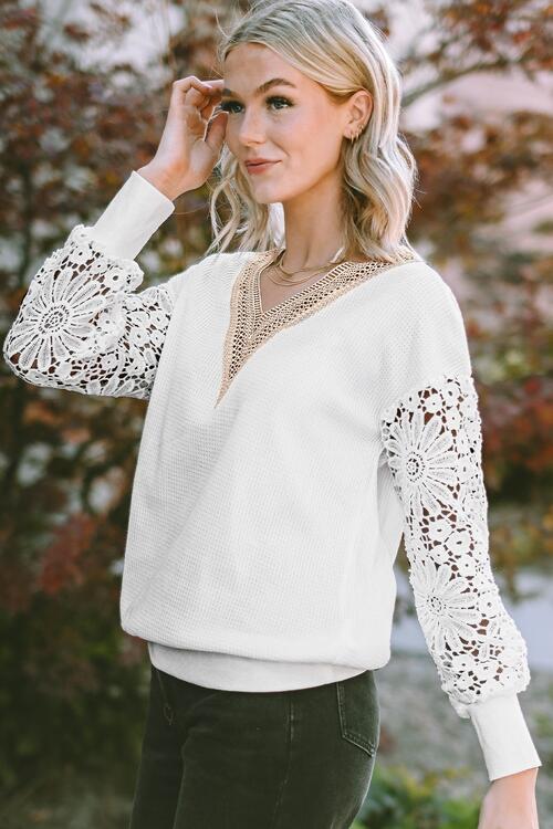 Adele V-Neck Crochet Blouse