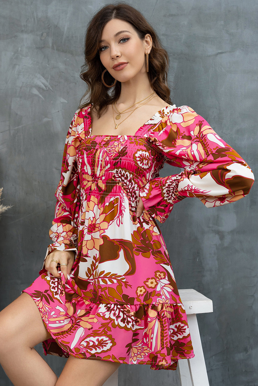 Nora Floral Flounce Sleeve Dress