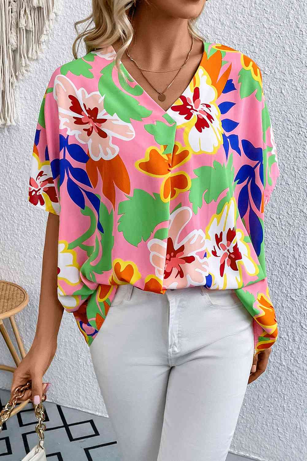 Haven Floral V-Neck Raglan Sleeve Blouse