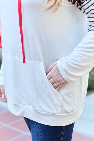 Roam Leopard Contrast Drawstring Hoodie