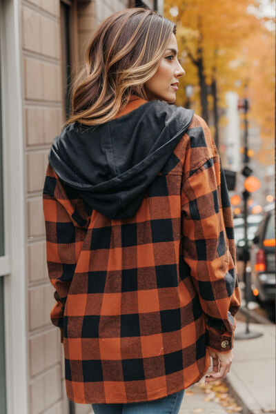 Autumn Plaid Button Up Hooded Shacket
