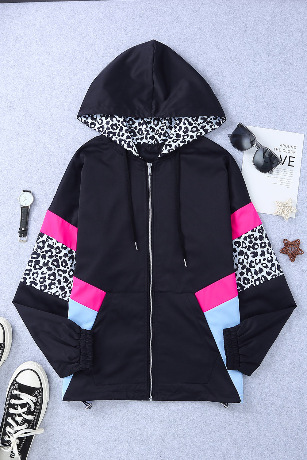Noah Color Block Leopard Hooded Jacket