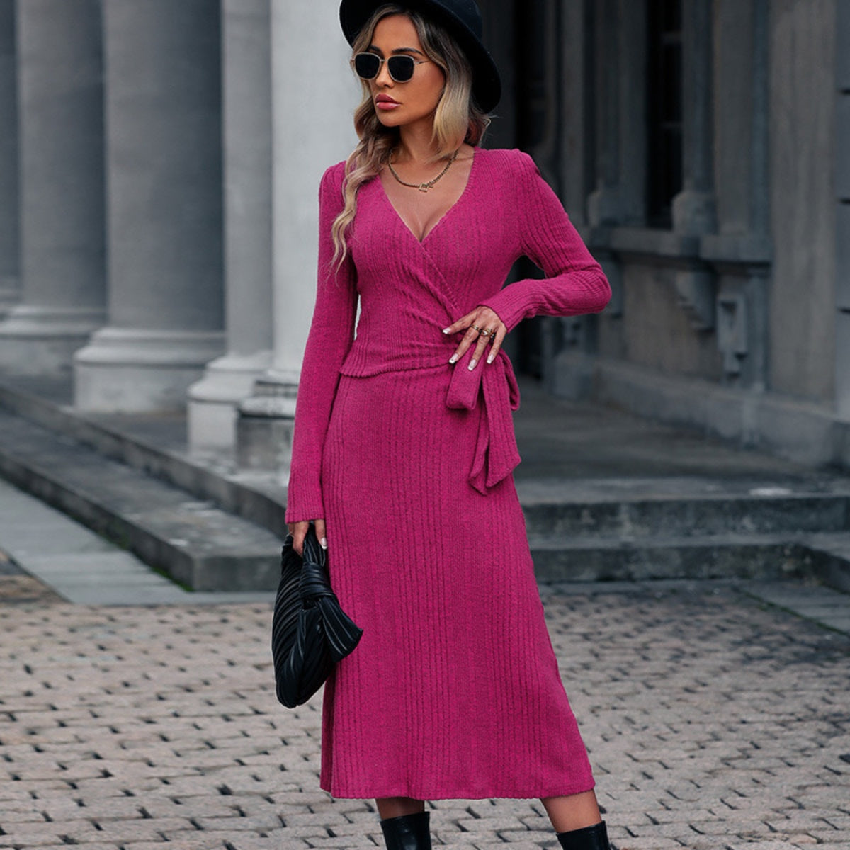 Margot Surplice Neck Tied Midi Dress