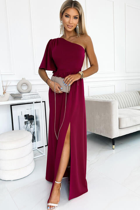 Pinot One Shoulder Flutter Sleeve Dress