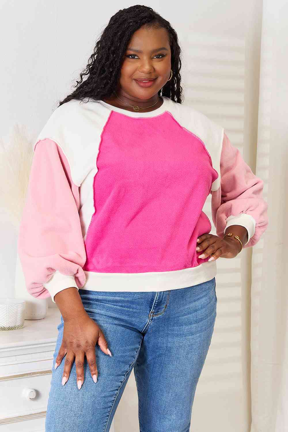Aleena Color Block Dropped Shoulder Sweatshirt