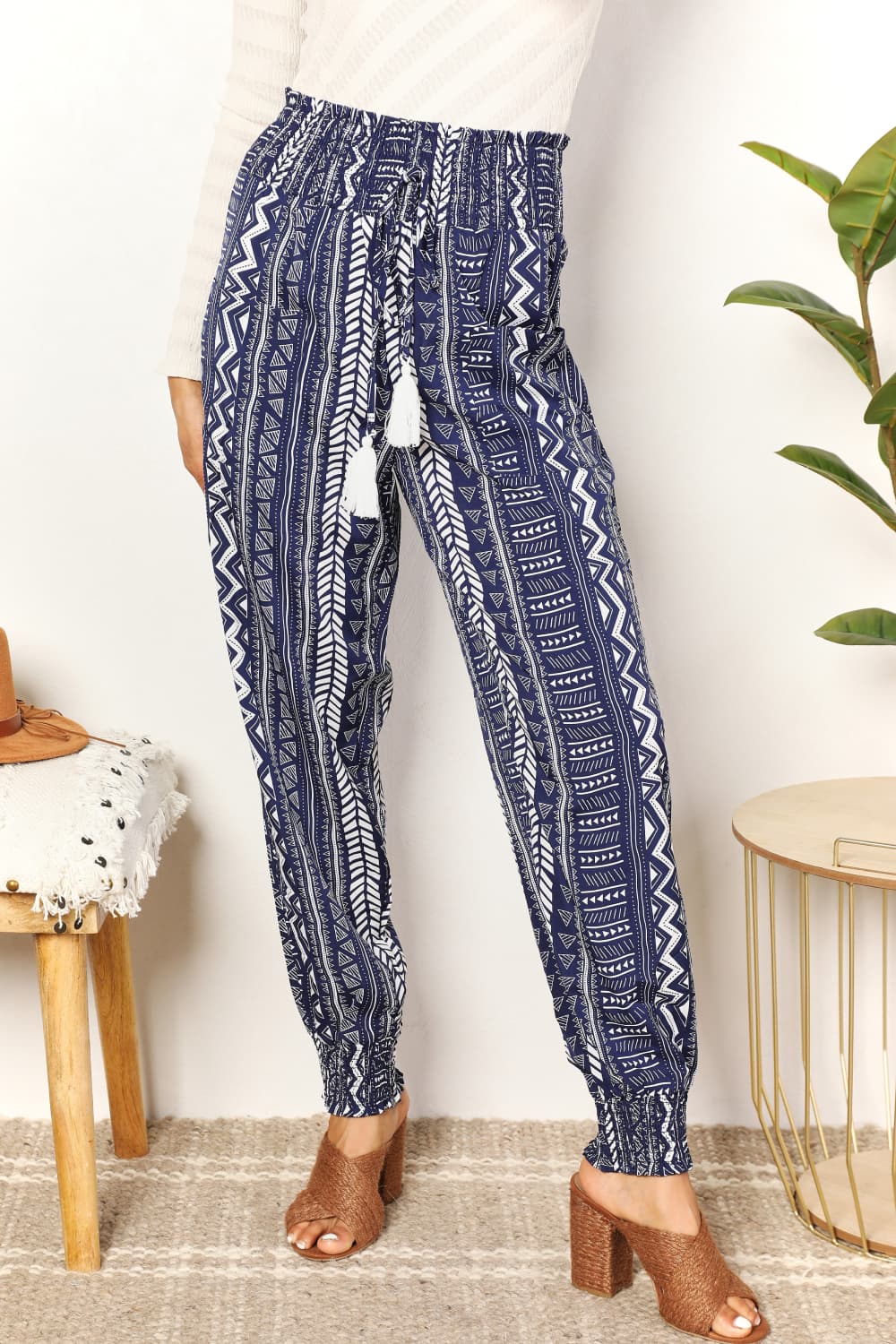 Complex Geometric Tassel Pants