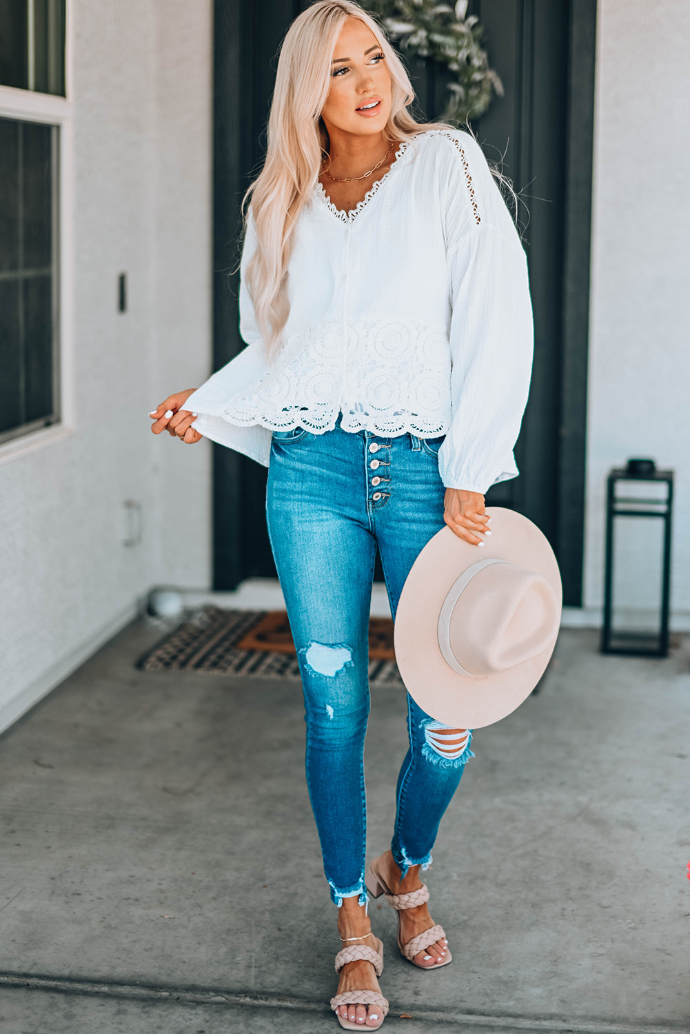 Here For You Spliced Lace Blouse