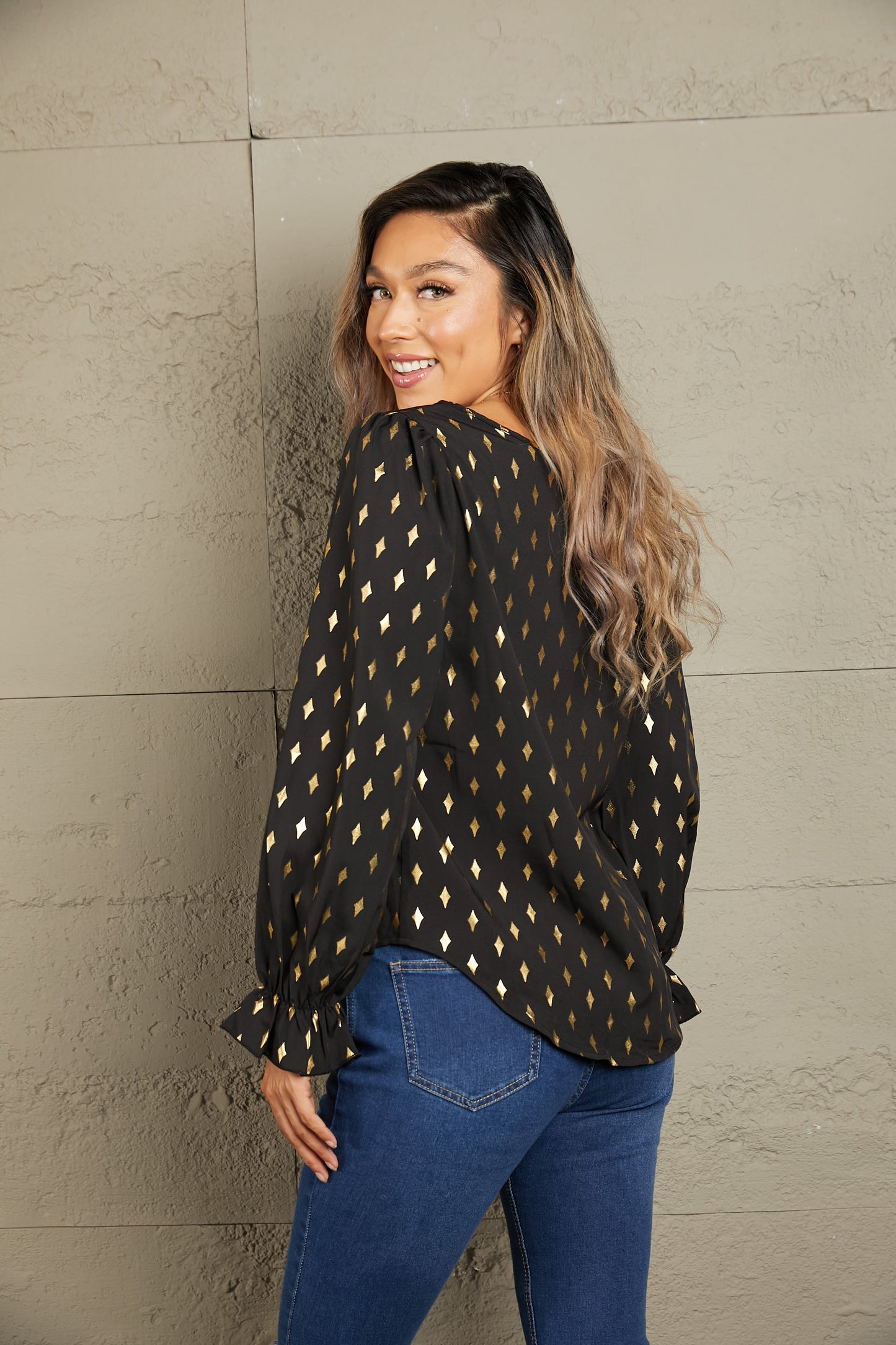 Noemi Round Neck Flounce Sleeve Blouse