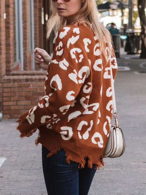 Wild Thoughts Leopard Frayed Hem Sweater