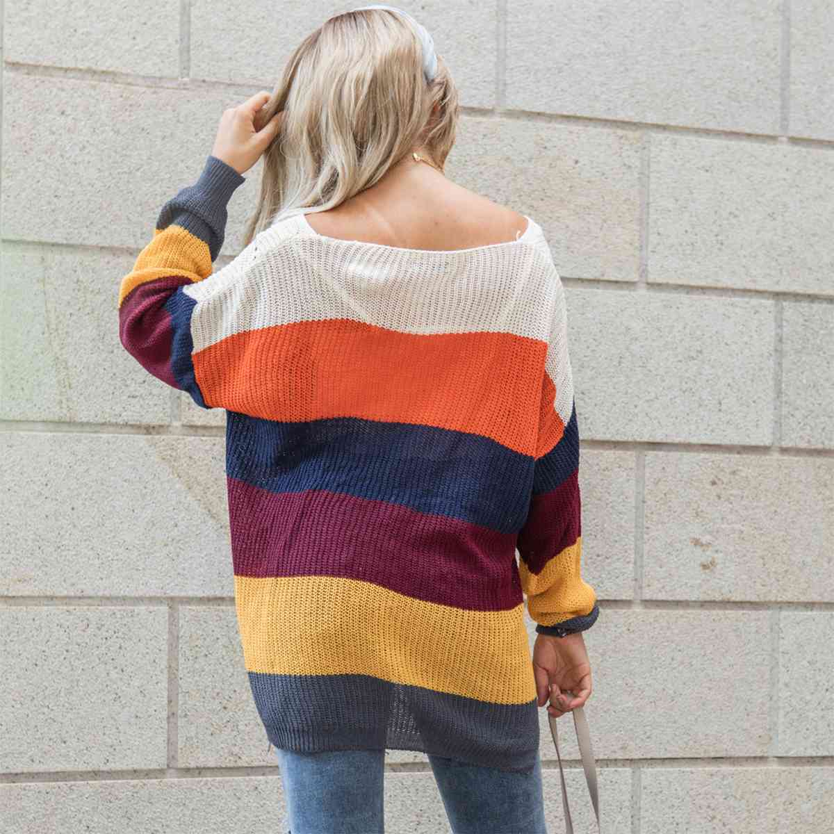 Artistic Color Block Openwork Sweater
