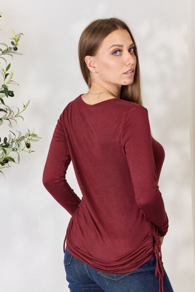 Bordeaux Drawstring Long Sleeve Top