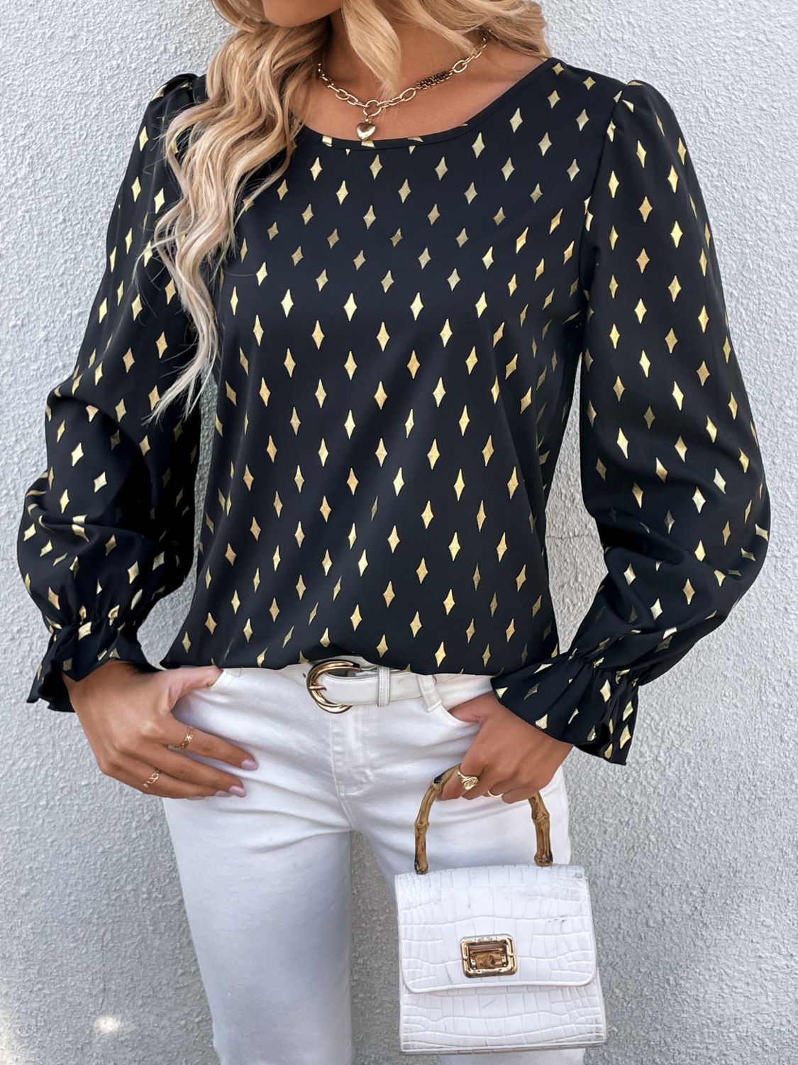 Noemi Round Neck Flounce Sleeve Blouse