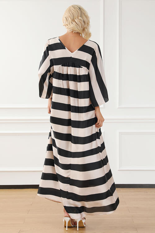 Brooke Striped V-Neck Ruched Dress