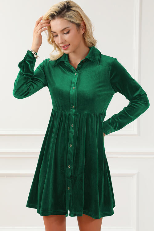 Lucky You Ruched Button Up Shirt Dress